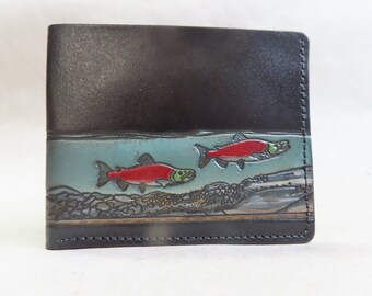 Leather Wallet /* Larger capacity for cards/ Spawning Sockeye