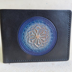 Cartera de piel / Slimline / Sección ID / Diseño original Mandala de Sunburst