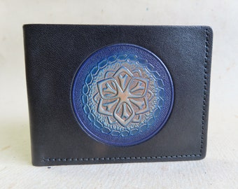 Leather Wallet / Slimline / ID Section/ Original Mandala design by Sunburst