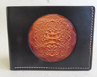 Leather Wallet/ Slimline / ID Section / Original Mandala Design