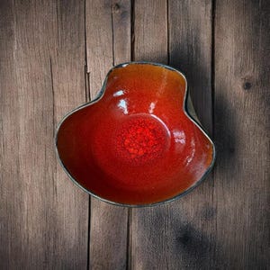 Decorative ceramic ramen bowl, large black and orange pasta bowl, bowl with chopstick holder