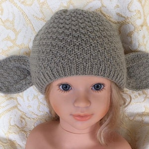 PDF pattern only Knitting Grogu/Yoda/Dobby Hat Pattern baby, child & adult sizing included instant Download . Halloween, Baby shower, image 2