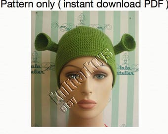 PDF pattern only - Crochet Shrek Hat Pattern - baby, child & adult sizing included ( instant Download ). Halloween, party,