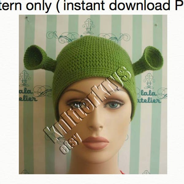 PDF pattern only - Crochet Shrek Hat Pattern - baby, child & adult sizing included ( instant Download ). Halloween, party,