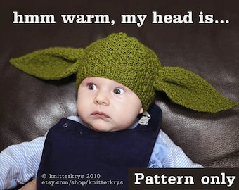 PDF pattern only - Knitting Grogu/Yoda/Dobby Hat Pattern - baby, child & adult sizing included ( instant Download ). Halloween, Baby shower,