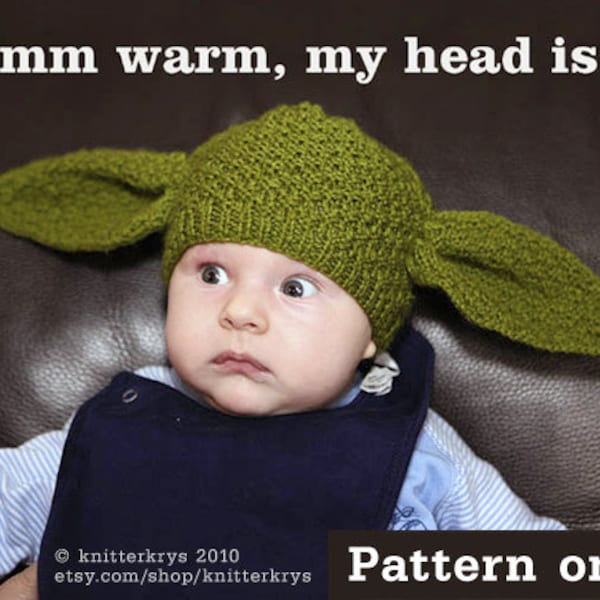 PDF pattern only - Knitting Grogu/Yoda/Dobby Hat Pattern - baby, child & adult sizing included ( instant Download ). Halloween, Baby shower,