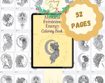 Libro para colorear Zentangle en PDF / Páginas para colorear conscientes para aliviar la ansiedad / Arte imprimible de la diosa y la luna / Descarga digital instantánea