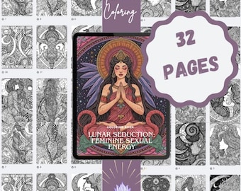 Feminine Sacred Sensuality Energy Coloring Pages | Lunar Seduction, Goddess Power | Printable Book