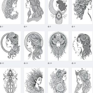 Livre de coloriage sur l'énergie féminine PDF | Art de la déesse et de la lune, coloriages de méditation pour prendre soin de soi et Zentangle pour soulager l'anxiété | Téléchargement instantané image 16