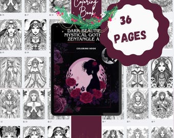 Libro para colorear "Belleza Oscura" inspirado en Zentangle (PDF) / Brujas, calaveras y patrones espeluznantes / Patrones góticos místicos / Descarga digital instantánea