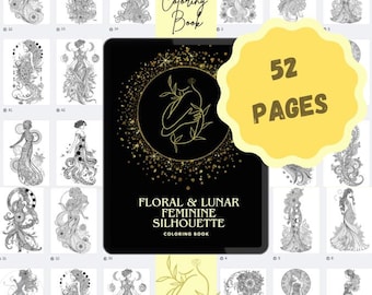 Libro para colorear Zentangle en PDF / Siluetas femeninas florales y lunares, arte corporal femenino para aliviar la ansiedad y el estrés / Descarga digital instantánea