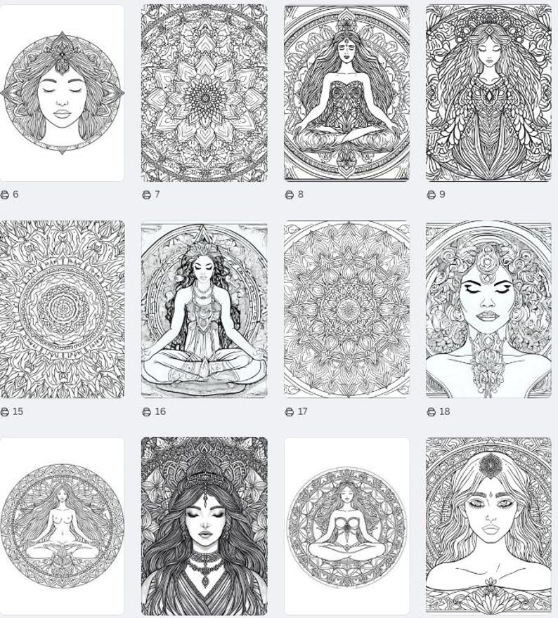 Libro para colorear de la energía femenina sagrada en PDF / Diosas divinas, mandalas y arte para la meditación / Descarga digital instantánea imagen 17