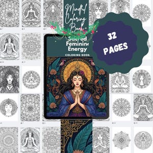 Libro para colorear de la energía femenina sagrada en PDF / Diosas divinas, mandalas y arte para la meditación / Descarga digital instantánea imagen 1