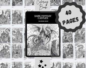 Dark Fantasy Zentangle Coloring Book PDF | Witches, Dragons & Castles | Anxiety and Stress Relief Coloring Pages | Instant Digital Download
