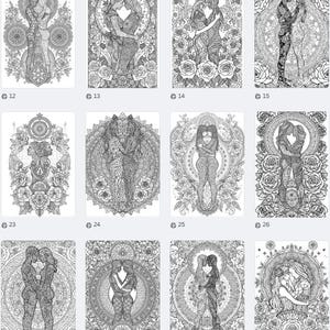 May include: A collection of black and white line art illustrations featuring couples embracing. Each image is intricately detailed with floral and geometric patterns, creating a romantic and artistic theme. The images are suitable for coloring or decorative purposes.
