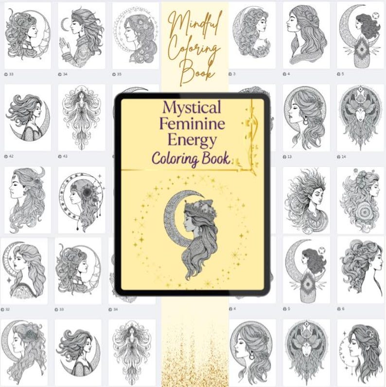 Livre de coloriage sur l'énergie féminine PDF | Art de la déesse et de la lune, coloriages de méditation pour prendre soin de soi et Zentangle pour soulager l'anxiété | Téléchargement instantané image 15