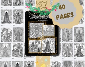 Zentangle-Inspired Coloring Book PDF | Dark Fantasy, Witches, Dragons & Arcane Worlds | Stress Relief for Adults | Instant Digital Download