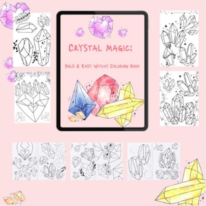 Crystal Magic Coloring Book for Adults and Teens | Bold & Easy Coloring Pages Witchy Crystals Printable | Digital Download PDF