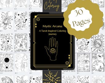 Mystic Arcana Tarot Coloring Pages PDF | Printable Spiritual Art | Mindful Coloring for Intuition & Self-Discovery