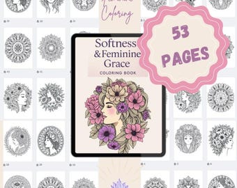 Douceur florale et grâce féminine - Livre de coloriage PDF | Visages de femmes, mandalas, motifs floraux zentangle | Téléchargement numérique instantané