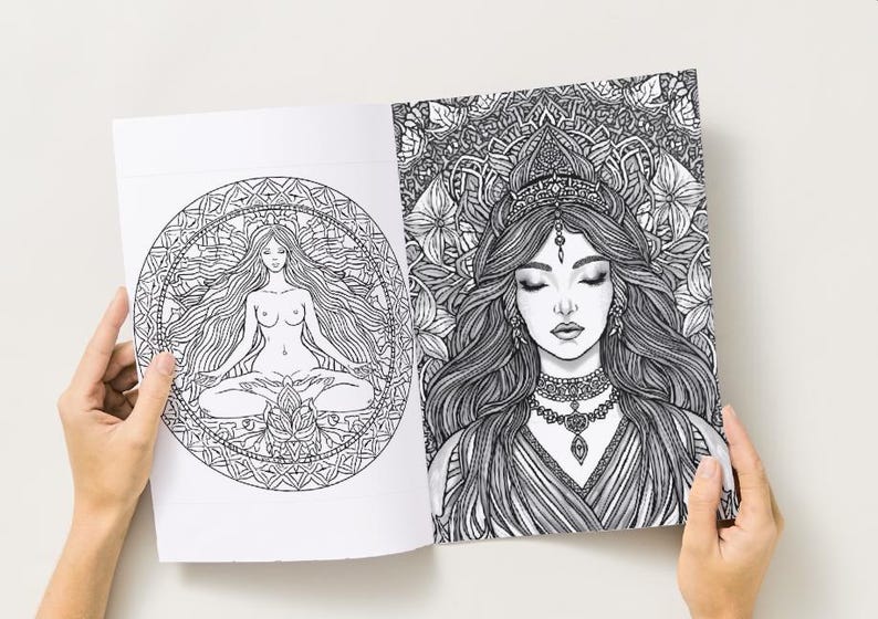Libro para colorear de la energía femenina sagrada en PDF / Diosas divinas, mandalas y arte para la meditación / Descarga digital instantánea imagen 12