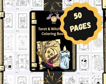 Bold and Easy Taro Coloring Book PDF | Magical Cards, Moon and Sun Symbols | Printable Witchy Coloring Pages for Adults Digital Download