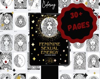 Livre de coloriage magie féminine sacrée PDF | Visages de femmes avec cristaux et lumière cosmique (téléchargement numérique)