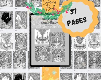 Zentangle Coloring Book PDF | Dark Forest, Magical Animals & Fantasy Designs | Stress Relief Coloring Pages for Adults | Instant Download