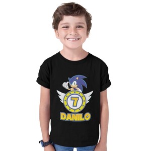 Sonic Geburtstag Party Kinder T-Shirt Personalisiert Alter Name Hedgehog Igel Cartoon