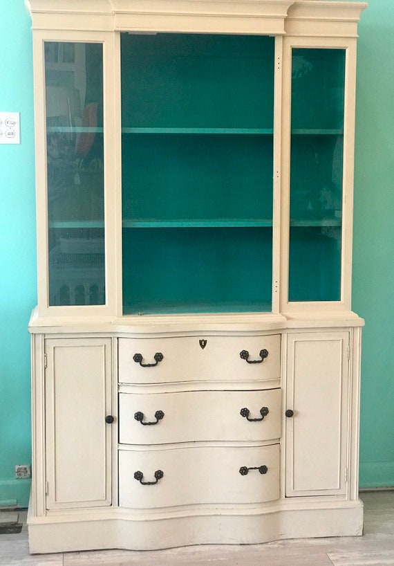 Ivory Painted China Cabinet Etsy