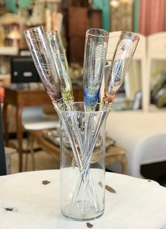 Multicolor Striped Pastel Stemless Champagne Flutes W Vase Etsy