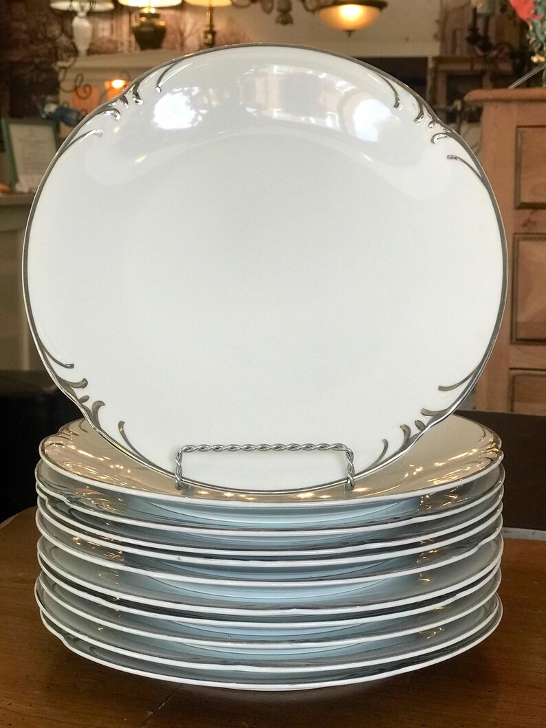Silver Edged Dinner Plates Embassy by Stylehouse Set of 11