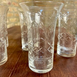 Etched Flotal Tulip Shaped Drinking Glasses Set of 5 image 5
