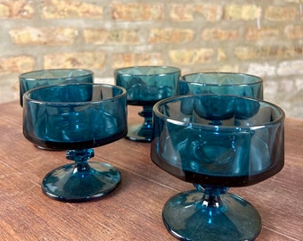Blue Pressed Glass Goblets - Set of 5