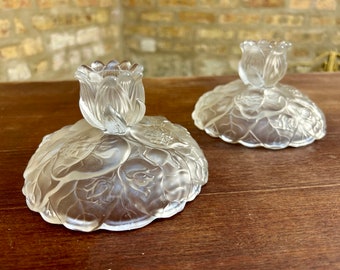 Tulip / Spring Table Frosted Glass Candleholders - A Pair