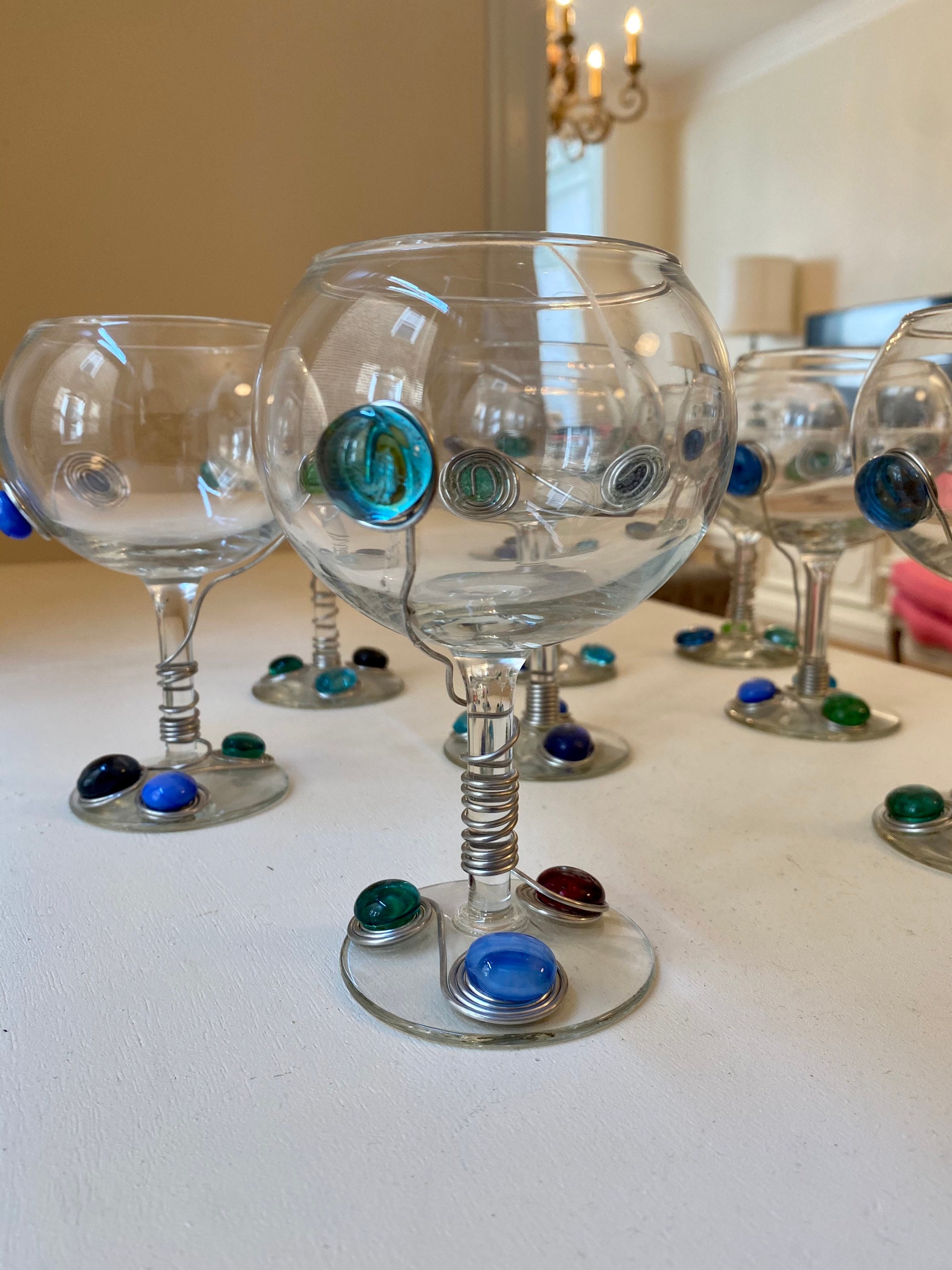 Gemstone Beaded Wine Glasses Set of 8 Etsy