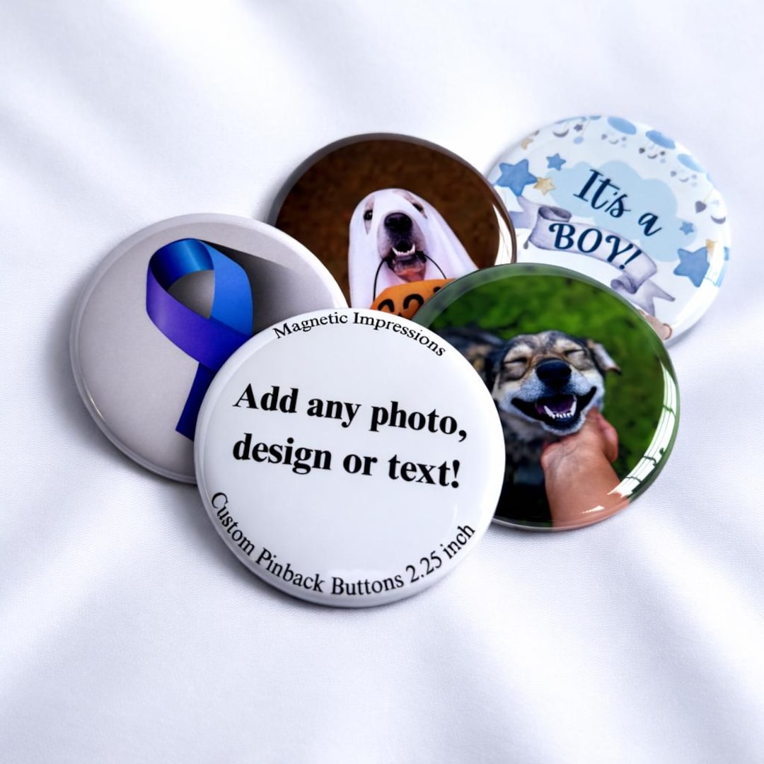 Custom Photo and Text Pinback Buttons 2.25", Personalized Photo Gift ...