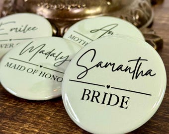 Botones con alfiler de 2.25 pulgadas para la fiesta nupcial, pines personalizados para la fiesta de bodas, botones para despedida de soltera y baby shower, recuerdo de propuesta de dama de honor
