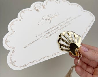 Acrylic Gold Wedding Program Fan • Floral Scalloped Ceremony Keepsake