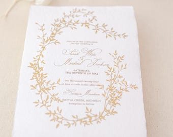 Gold Foil Wedding Invitation: Elegant Floral Embossed Cardstock