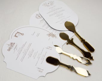 Acrylic Wedding Program Fan • Gold Handle Ceremony Program •  Luxury  Menu
