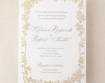 Gold Foil Embossed Wedding Invitation: Elegant Floral Cardstock