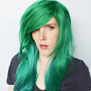 Green scene wig, scene emo wig, long straight green wig, cosplay Halloween wig -- Emerald Mermaid