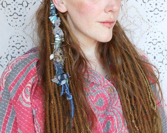 Blue Dreadlock Wrap Hair Extension - Single Ended SE Boho Festival Decoration Clip In