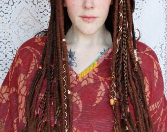 Reddish Brown Dreadlocks, SE Single Ended Loop or Clip in Synthetic Locs Extensions