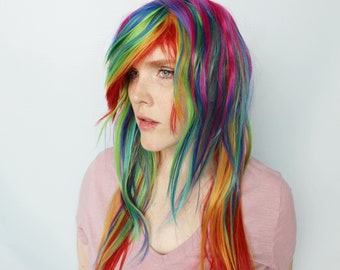 Rainbow wig, long multicolor wig, straight scene wig, rainbow hair -- Sugar Rush