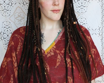 Auburn Red Brown Dreadlocks, SE Single Ended Loop or Clip in Synthetic Locs Extensions