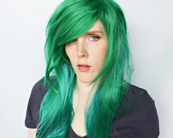 Green scene wig, scene emo wig, long straight green wig, cosplay Halloween wig -- Emerald Mermaid