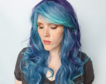 Long blue wig, scene wig, wavy blue wig -- Ocean Dreams