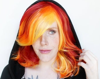 Red Orange wig, Cosplay wig, heat friendly synthetic hair wig, Curly Yellow wig | Scene wig, Cosplay wig, Bob wig | Arizona Dusk